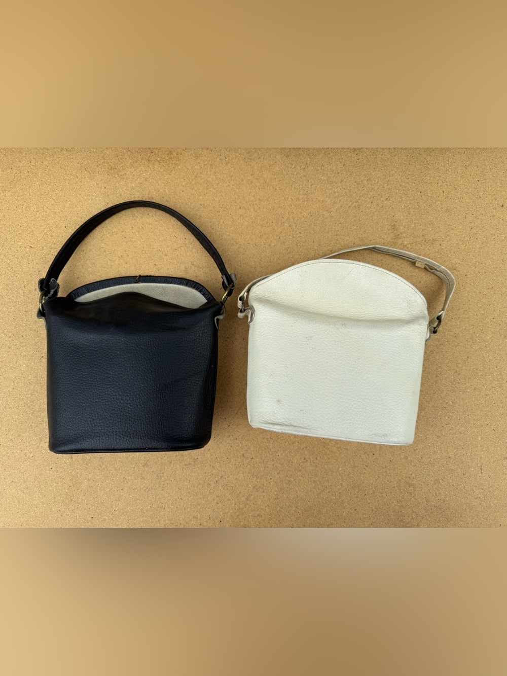Vintage 1960s 1970s Childrens Leather Bucket Purses Lot Black White